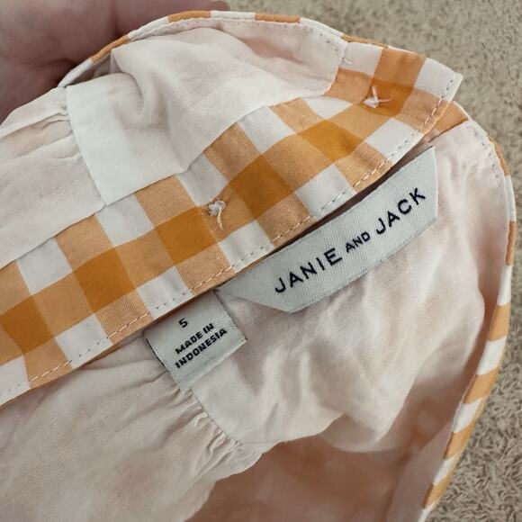 Janie and Jack Girls 5 Apricot Orange Gingham Halter Cropped Top Lined Cotton - Picture 3 of 4